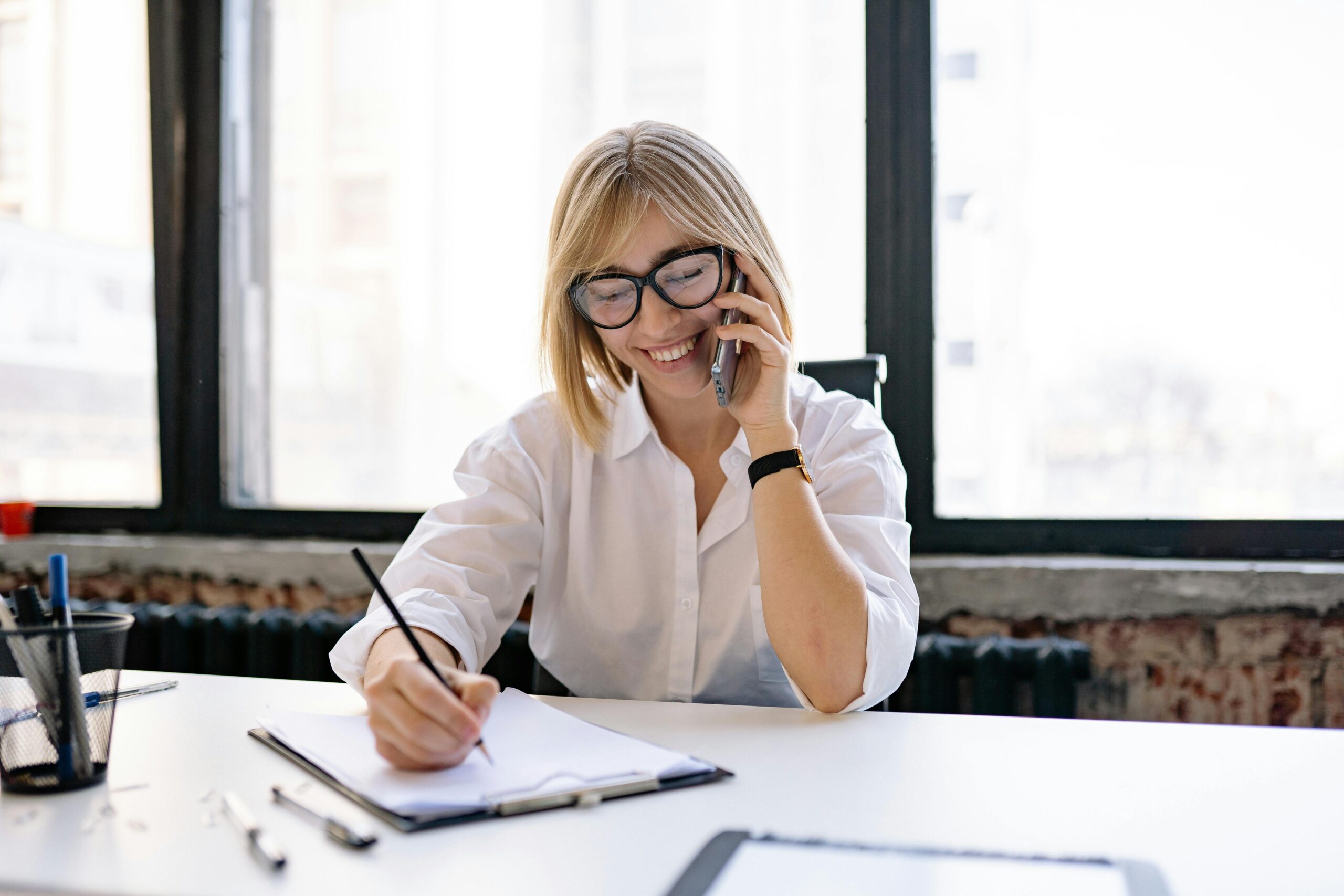 Woman working at her desk