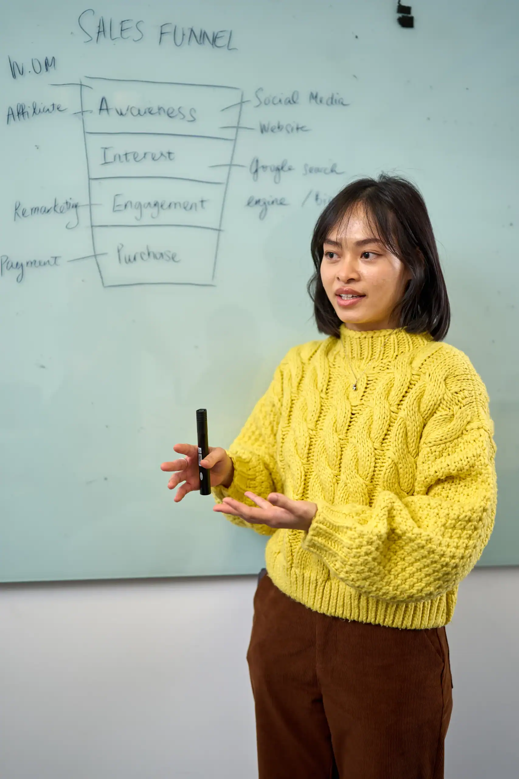 Business and Management BSc Career Prospects - woman presenting business sales funnel