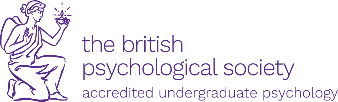 Psychology BSc BPS accreditation logo - Aston Online - purple and white logo